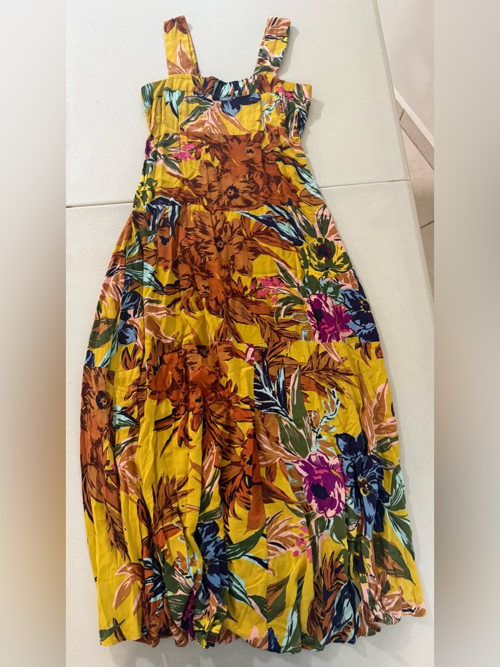 Vince Camuto Yellow Floral Maxi Dress with Multicolor Botanicals
